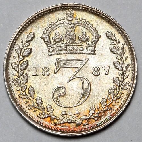 1887 QUEEN VICTORIA GREAT BRITAIN SILVER THREEPENCE THREE PENCE 3D COIN - Picture 2 of 2
