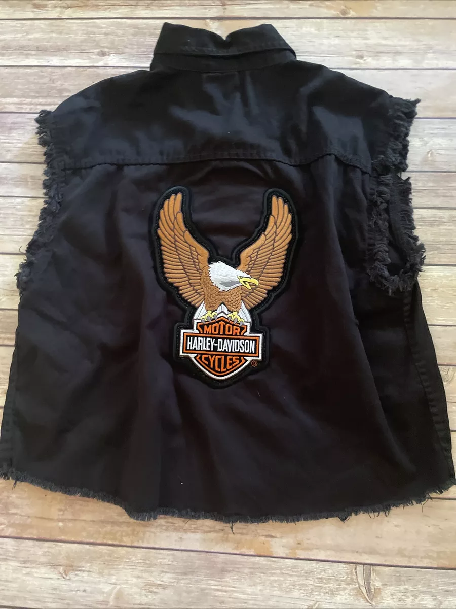 Men s Harley Davidson Black Denim Vest Medium Screaming Eagle
