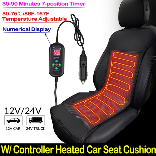 Universal Heated Car Seat Cover Cushion 12-24V Heater Warmer Winter Pad Black