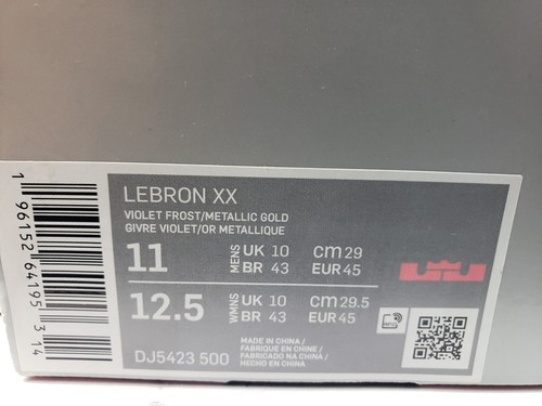 Nike LeBron 20 Mens Size 11 DJ5423-500 Violet Frost Basketball Shoes New - Picture 8 of 8