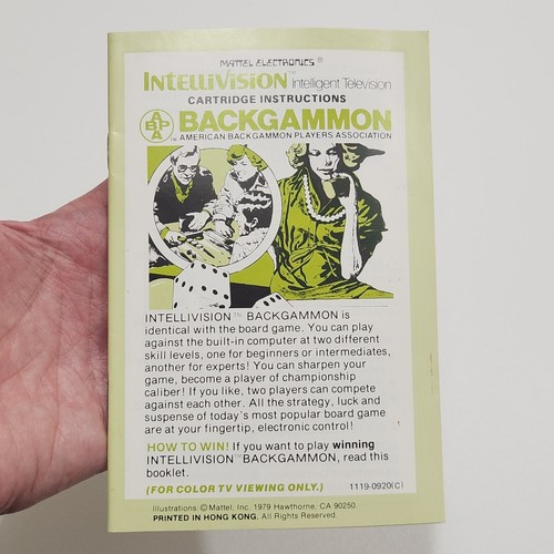 Vintage Mattel Intellivision Backgammon Cartridge Instructions Manual 1979 - Picture 2 of 4