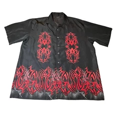 LA Gate Casual Geometric Design Black And Red Button Up Shirt Mens Size Large
