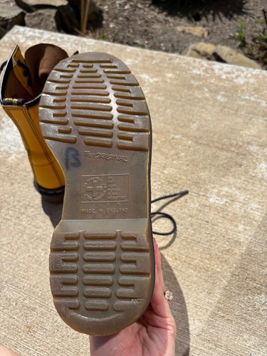 DOC DR MARTENS England 1460 Yellow Leather Boots Size US Women's 10 - Men's 9 - Picture 11 of 14