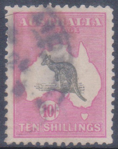 (F249-37) 1916 Australia 10/- grey & pink Kangaroo 3rd W/M stamp (AL)