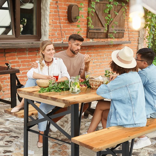 3PCS Folding Table Bench Set Indoor Outdoor Furniture Dining Picnic Patio Garden - Picture 3 of 11