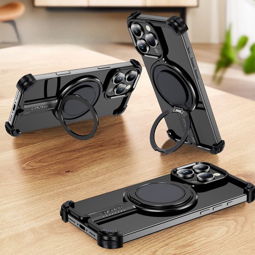For iPhone 16 Pro Max 15 14 13 12 Metal Frameless Mag Safe Magnetic Stand Case - Picture 6 of 21
