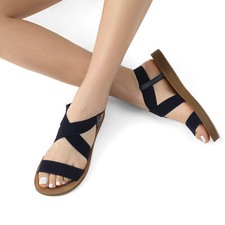 Women's Open Toe Ankle Strap Casual Summer Elastic Flat Sandals Shoes Size US