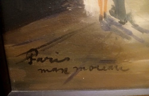 Vintage Pariser Straßenszene Ölgemälde im Holzrahmen von Max Moreau - Bild 4 von 12