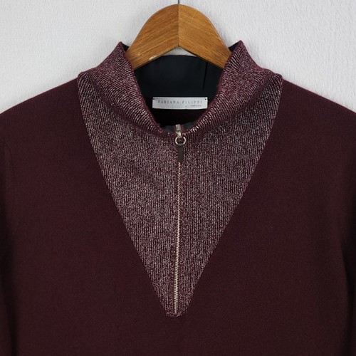 Fabiana Filippi Tunika Pullover Damen Large Burgund Merinowolle Seide Kaschmir - Bild 6 von 12