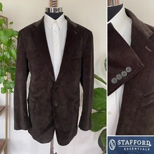 Stafford Mens Two Button Blazer Cotton Brown Corduroy Sport Coat Jacket Size 46L