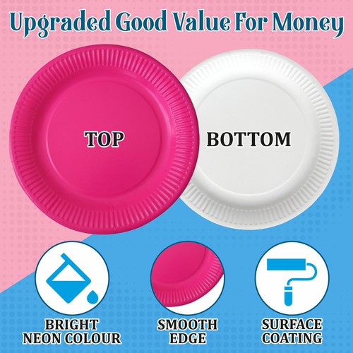 Pack of 300, 900, 1500 Disposable Neon Paper Plates 9 inch Dinner Party Plates - Picture 36 of 77