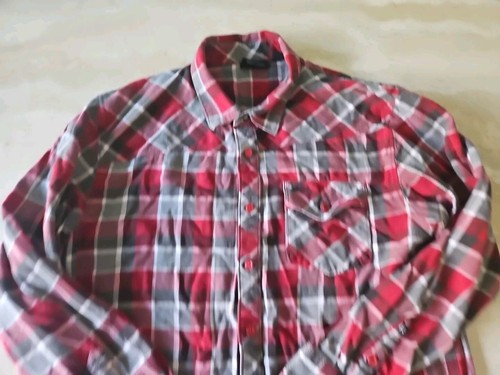 Men's Vans Button Up Red Grey Plaid Button Up Long Sleeve Size Large 💀 - Picture 4 of 17