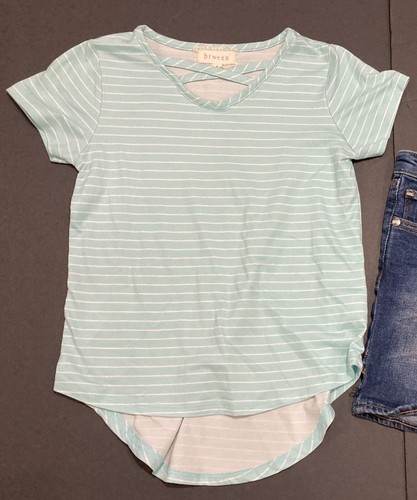 Girl's Btween & Peek Outfit Size 8 - Mint Green Striped Top w/Jean Shorts EUC - Picture 2 of 7