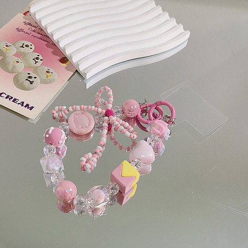 Creative Pink Beaded Phone Lanyard Wristband Fashion Beads Mobile Phone Chain - Zdjęcie 5 z 7