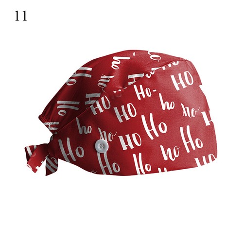 Surgical Scrub Cap Doctor Nurse Cotton Adjustable Head Cover Christmas Print Hat - Bild 8 von 26