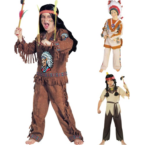 Indianer Indianerin Uramerikaner Kostüm Set Western Verkleidung Mädchen Jungen - Bild 1 von 5