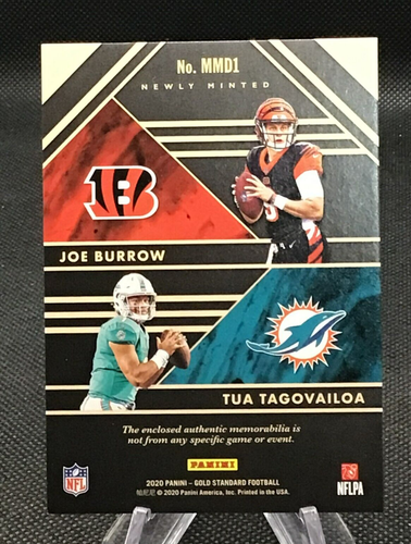 2020 Gold Standard JOE BURROW TUA TAGOVAILOA #MMD1 Newly Minted Dual Patch #/249 - Bild 3 von 3