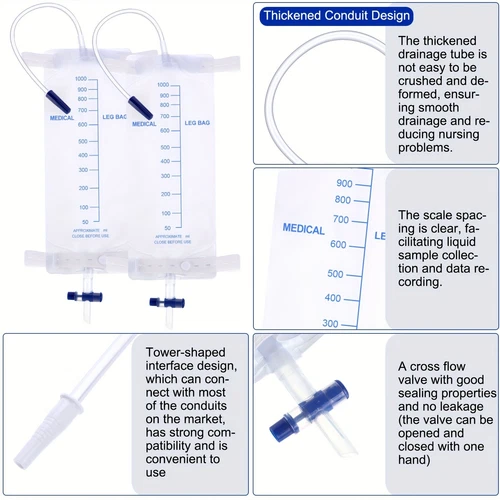 10x Catheter Leg Bag 1000ml Urinary Drainage,2Pcs Catheter Holder Strap Non-Slip - Picture 8 of 16