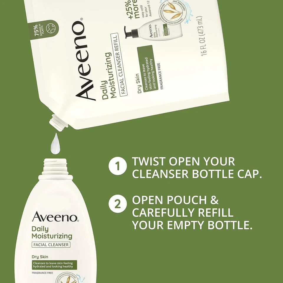 Bolsa de recarga de limpiador facial hidratante diario Aveeno, 16 fl oz (A507) Foto 4 de 4