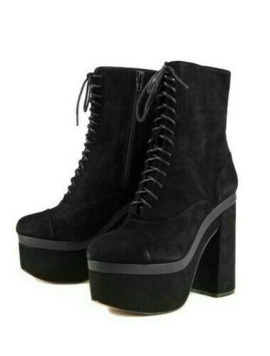 RRP £145 SHELLYS 7 UK/40 Brown 100% Leather BALHAM Platform Heels Lace Up Boots - Picture 1 of 12