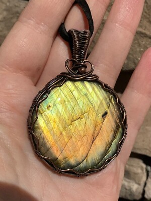 Huge Yellow Labradorite Pendant Necklace Handcrafted