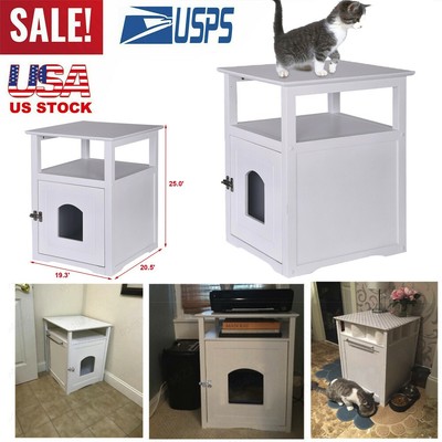 Nightstand Pet Cat Hidden Litter Box Furniture Bench Enclosure