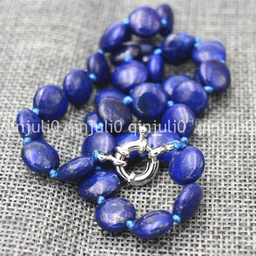 Charming 12mm coin Natural blue lapis lazuli gemstone beads jewelry necklace 18" - 第 1/3 張圖片