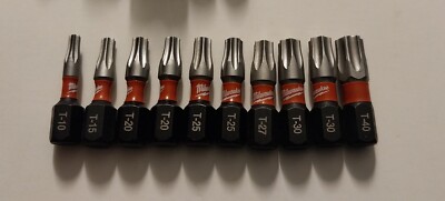 10x New Milwaukee Shockwave Torx 1'' Long Impact Driver Bits T10 - T40