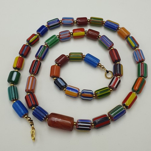Vintage Venetian African Style Chevron With Antique Carnelian Bead Necklace - Picture 21 of 21