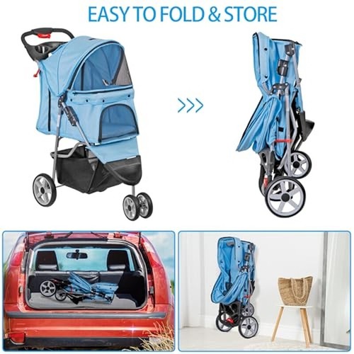 Foldable Dog Cat Stroller 3 Wheel Travel Carrier W/ Storage Basket Cup Holder US - Picture 4 of 7