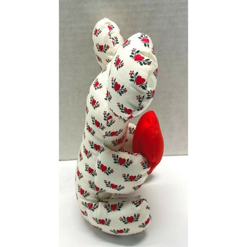 Oso de Peluche Peluche Vintage Peluche Hecho a Mano Corazones Blancos Acebo Patrón - Imagen 8 de 10