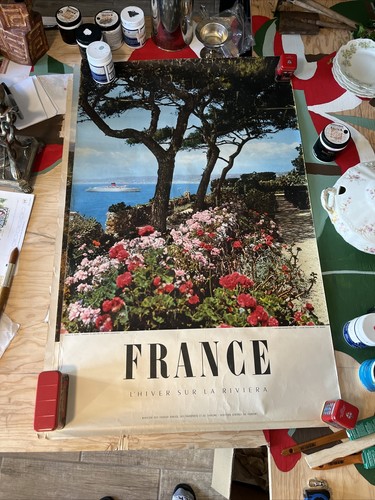 Inverno sulla Riviera FRANCIA 24x39” poster viaggio originale d'epoca turismo 1955 - Foto 1 di 6