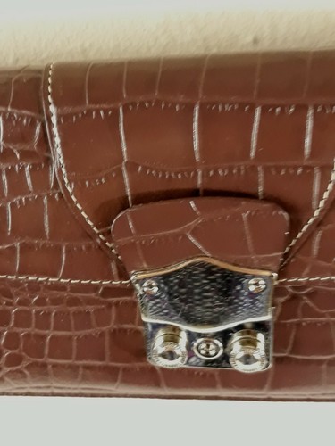 Vtg Danier Brown Crocodile Embossed Convertible Envelope Shoulder Leather Purse - Picture 3 of 11