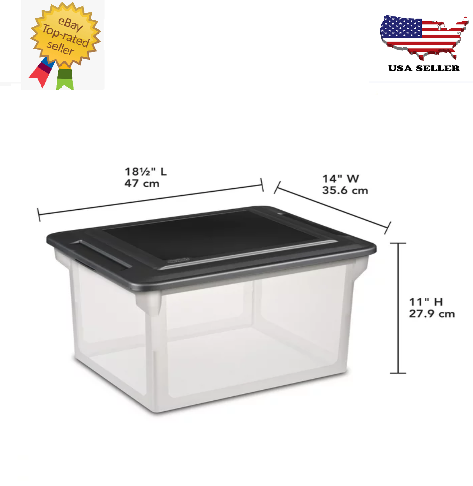 New Sterilite Plastic Storage Bin/ File Box, 18 1/2" L x 14" W x 11" H