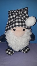 Aurora The Gnomlins Gnome Plush 11" Blue w/ Black  White Plaid Hat, Feet  Hand