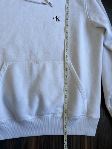 Men’s Calvin Klein White Pullover Hoodie CK Medium Sweatshirt Sweater Marks - Picture 6 of 7
