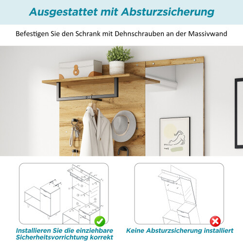 Modern Garderobe komplett Set Kompaktgarderobe Eiche Bank Kommode Paneel 190 cm - Bild 7 von 10