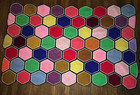 Vtg MCM Handmade Crochet honeycomb Granny Square Afghan Blanket Hexagon Pattern