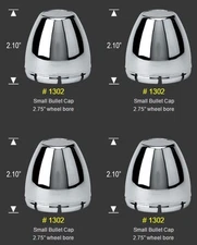 4 CAP DEAL 1302 FITS 2.75" 2-3/4" BORE DOME BULLET WHEEL RIM CHROME CENTER CAPS