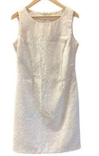 COLDWATER CREEK Shift Dress 12 Floral Jacquard Sleeveless Sheath Ivory Lined EUC