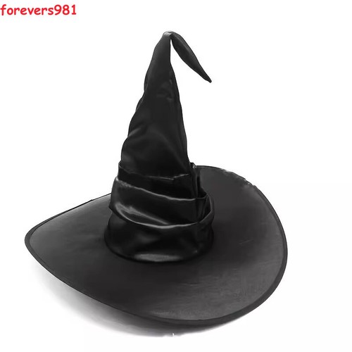 Women Black Ruched Witch Wizard Hat Fancy Dress Costume Accessory Cosplay Props - Picture 8 of 10
