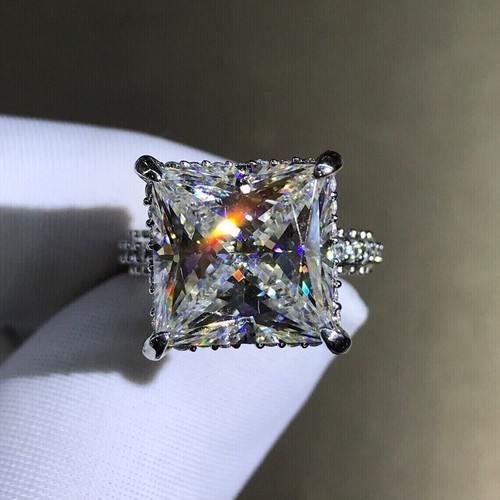 3Ct Princess Cut Real Moissanite Solitaire Engagement Ring 14K White Gold Plated
