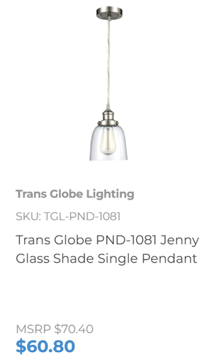 Set of 2 Trans Globe Lighting Jenny Industrial Pendant TGL PND - 1081BN