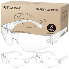 3 Clear Safety Glasses for Men Safety Goggles with Scratch Impact Resistant M...