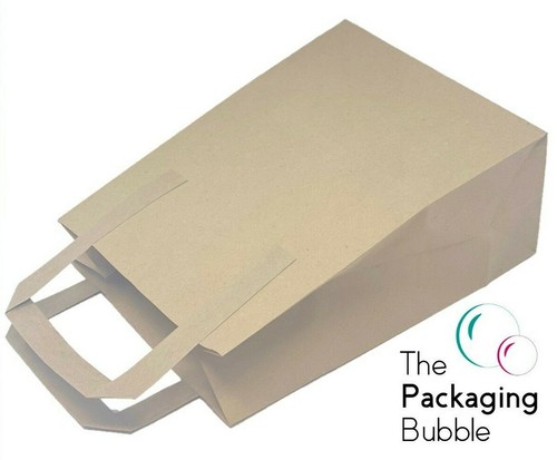 Braun weiß Kraftpapier Tragetaschen mit Griffen Mittagessen Geschenk Party Mitnehmen Tasche - Bild 2 von 15