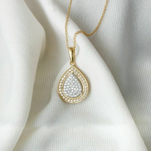 2.50CT Round Lab Created Diamond Cluster Pendant Chain 14K Yellow Gold Plated - Picture 2 of 4