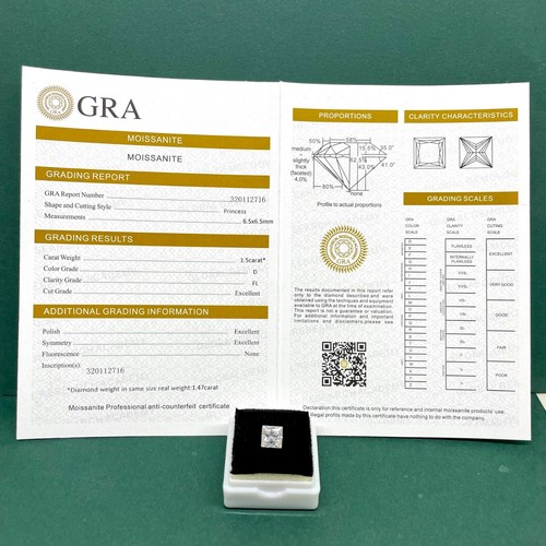 1.50 Cts GRA Certified VVS D White Moissanite 6.5mm Princess Cut Loose Gemstone - Picture 17 of 22