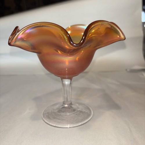Vintage Imperial Marigold Carnival Glass Footed Candy Dish Ruffled Edge B-247 - Picture 2 of 5