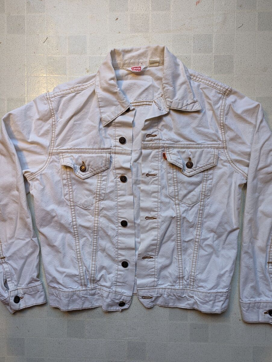 VTG 70s Levis Orange Tab Type 3 White Canvas Trucker Denim VTG 70s Levis Orange Tab Type 3 White Canvas Trucker Denim