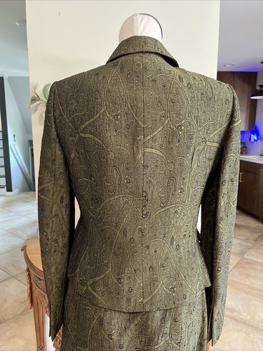 NIPON BOUTIQUE Women's 6 Olive Embroidered Blazer & Trumpet Skirt Suit #S - Picture 7 of 9